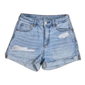 American Eagle Mom Shorts 0 Light Wash Distressed High Rise Festival Summer